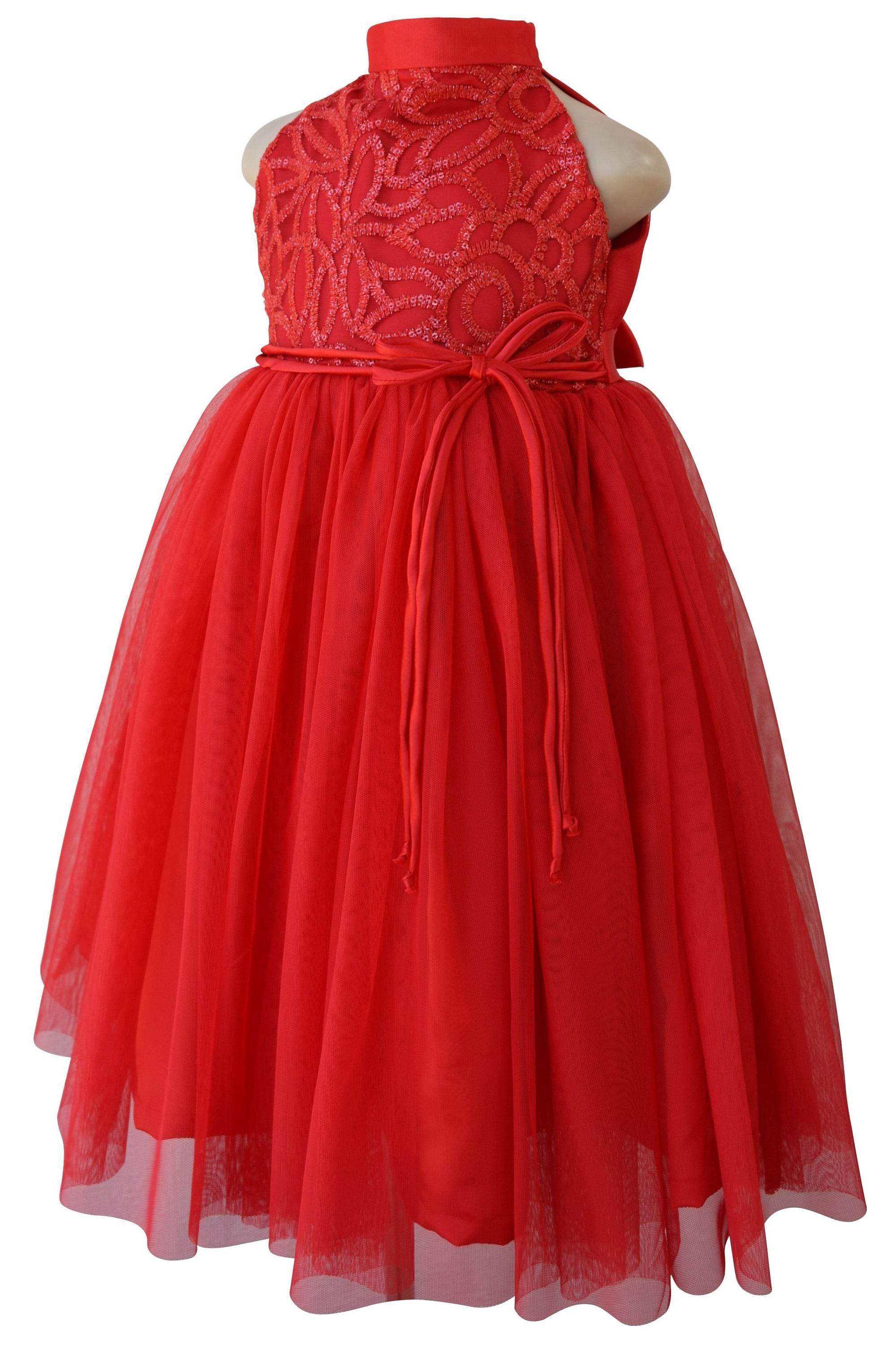 Kids Dream 560 Red Embroidered Lace V-Back and Bow Girl Dress - Pink  Princess